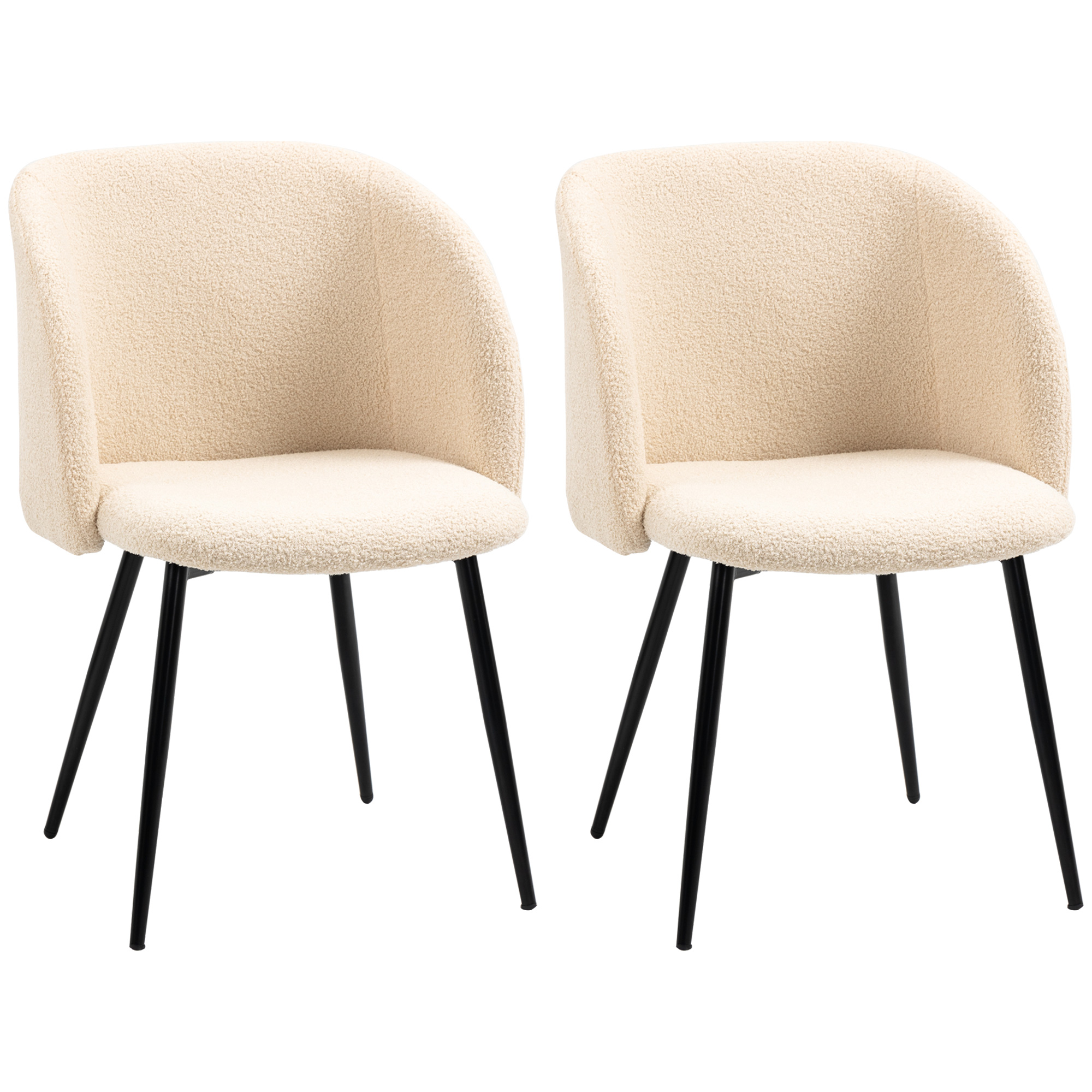 Chaises de visiteur design – lot de 2 chaises – piètement incliné effilé acier noir – revêtement effet laine bouclée beige