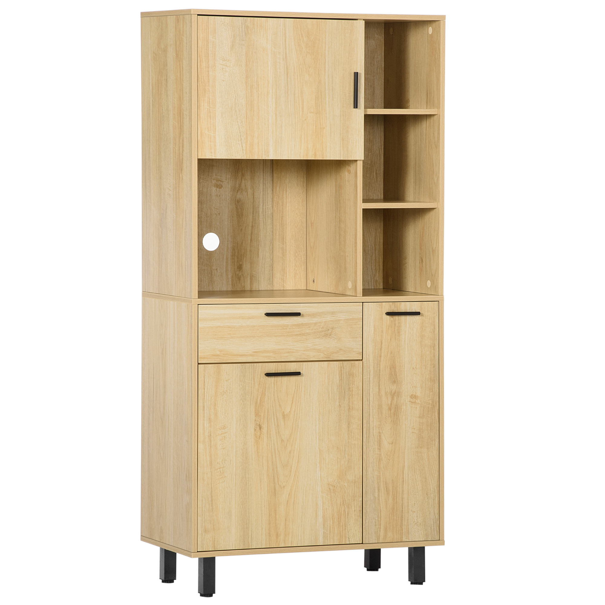 Armoire de cuisine 3 portes, 4 niches, tiroir aspect bois clair