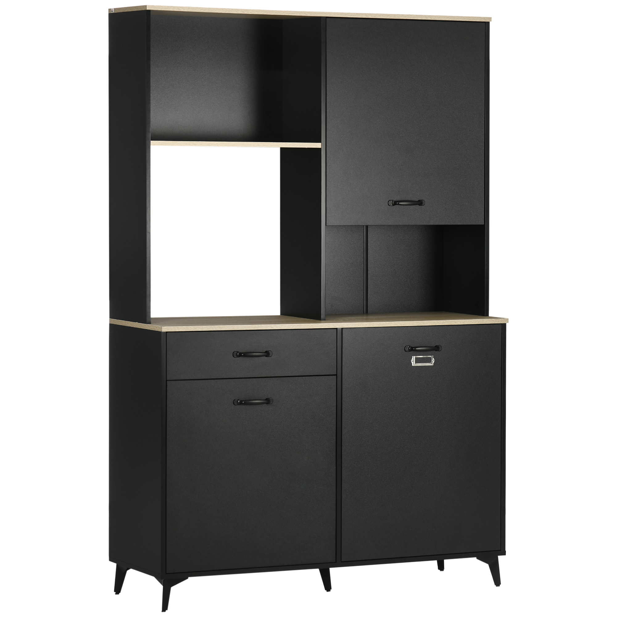 Buffet haut design industriel noir aspect chêne clair