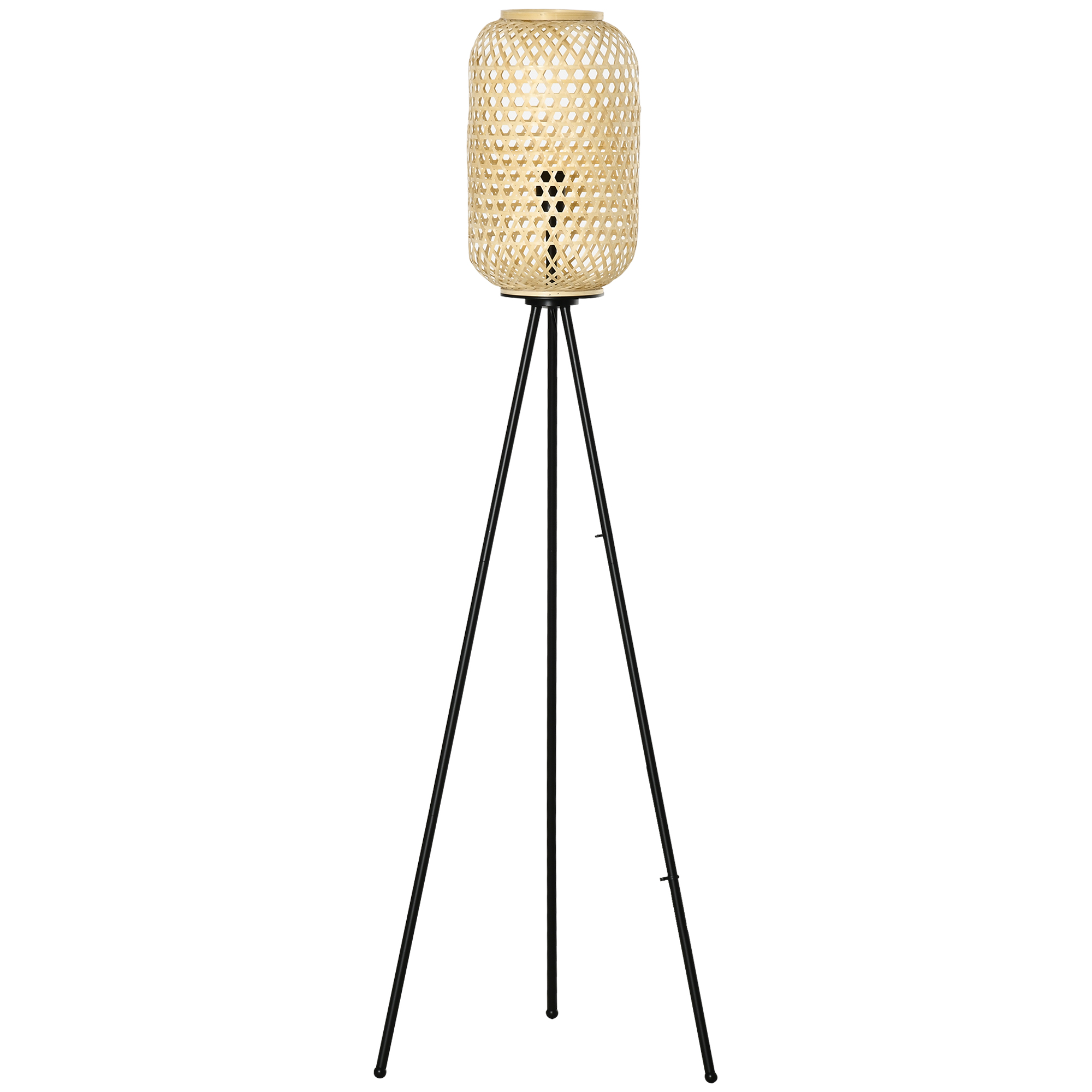 Lampadaire trépied cannage bambou style cosy H.152H cm