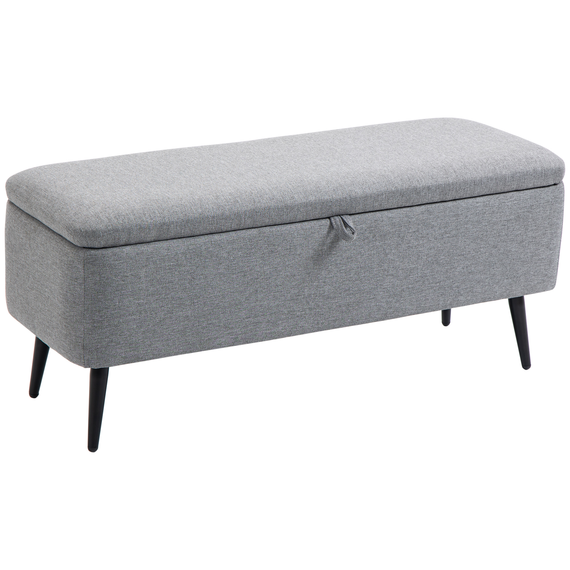 Banc coffre de rangement piètement acier noir tissu gris