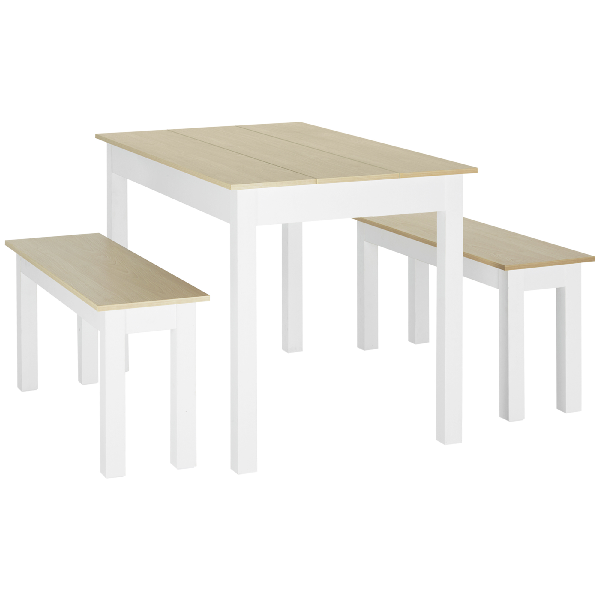 Ensemble table à manger 3 pièces 4-6 personnes blanc aspect bois clair