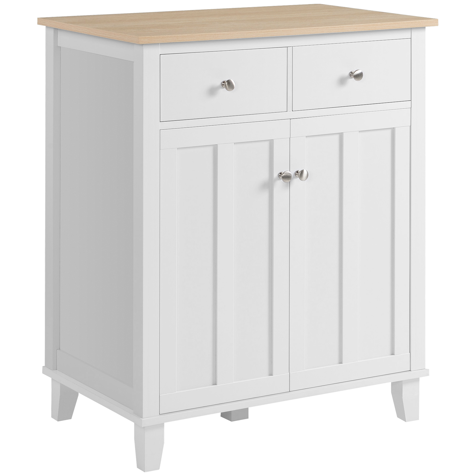 Buffet 2 portes 2 tiroirs coulissants blanc aspect bois clair