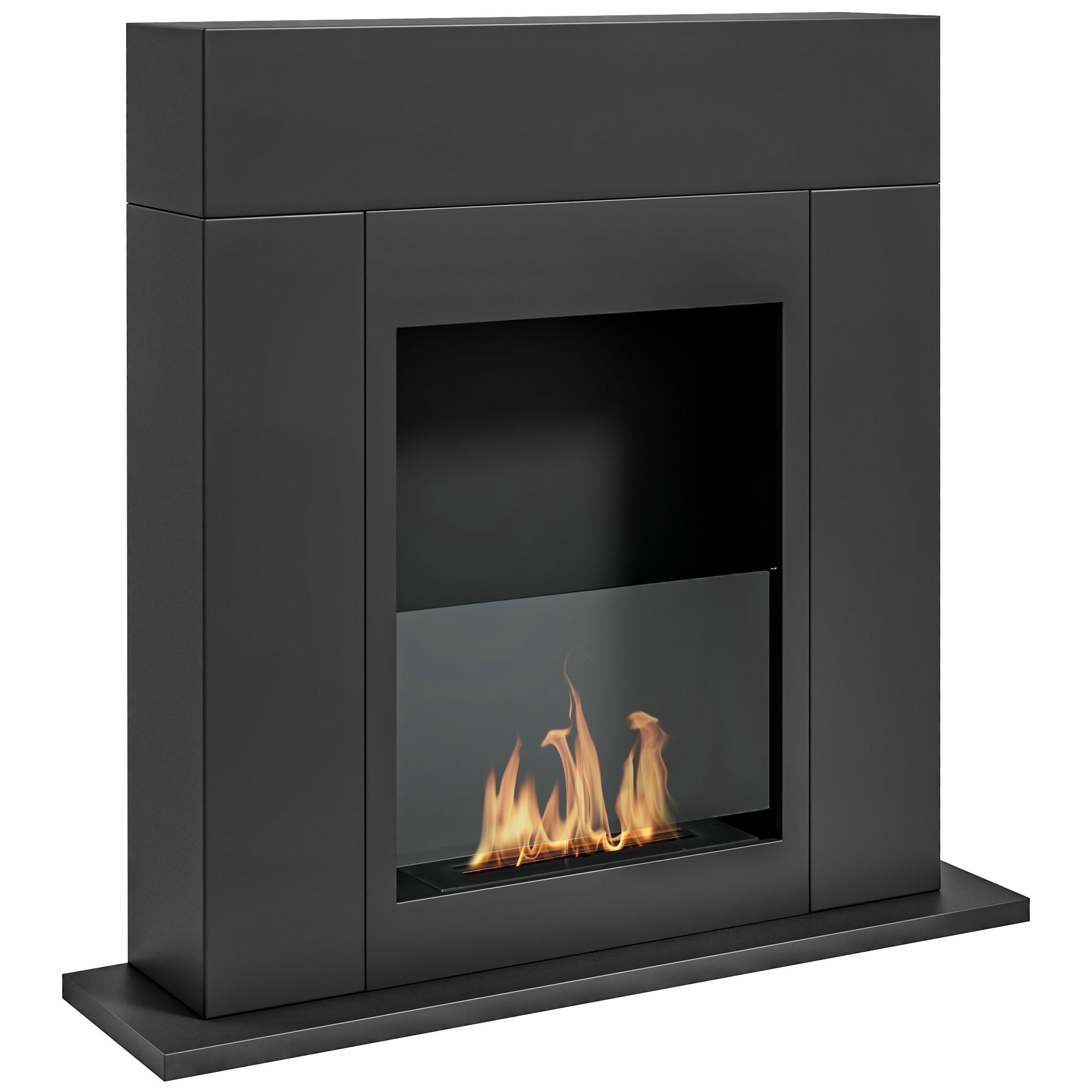 Cheminée bioéthanol design contemporain – brûleur 0,9 L – contrôle de flamme inclus – acier noir verre trempé