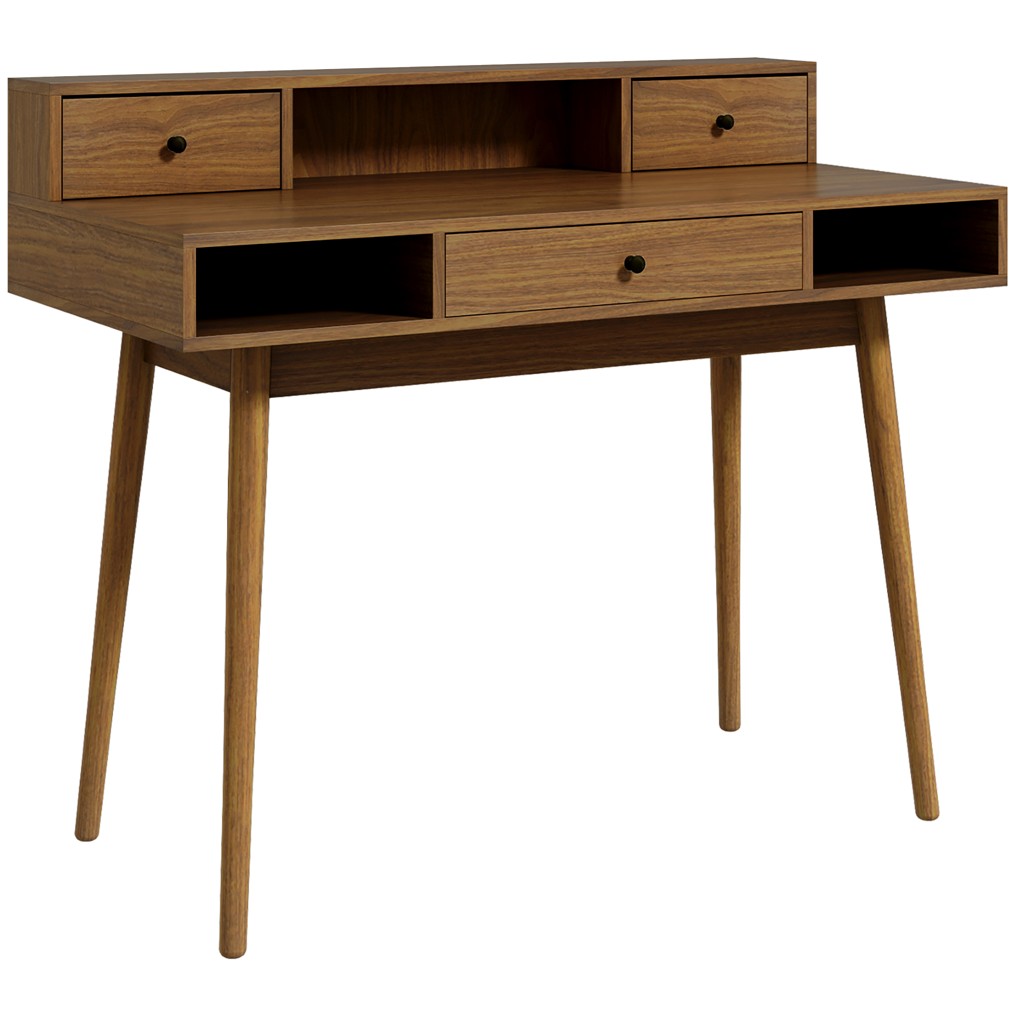 HOMCOM Bureau design vintage avec rangements 3 tiroirs 3 niches aspect noyer