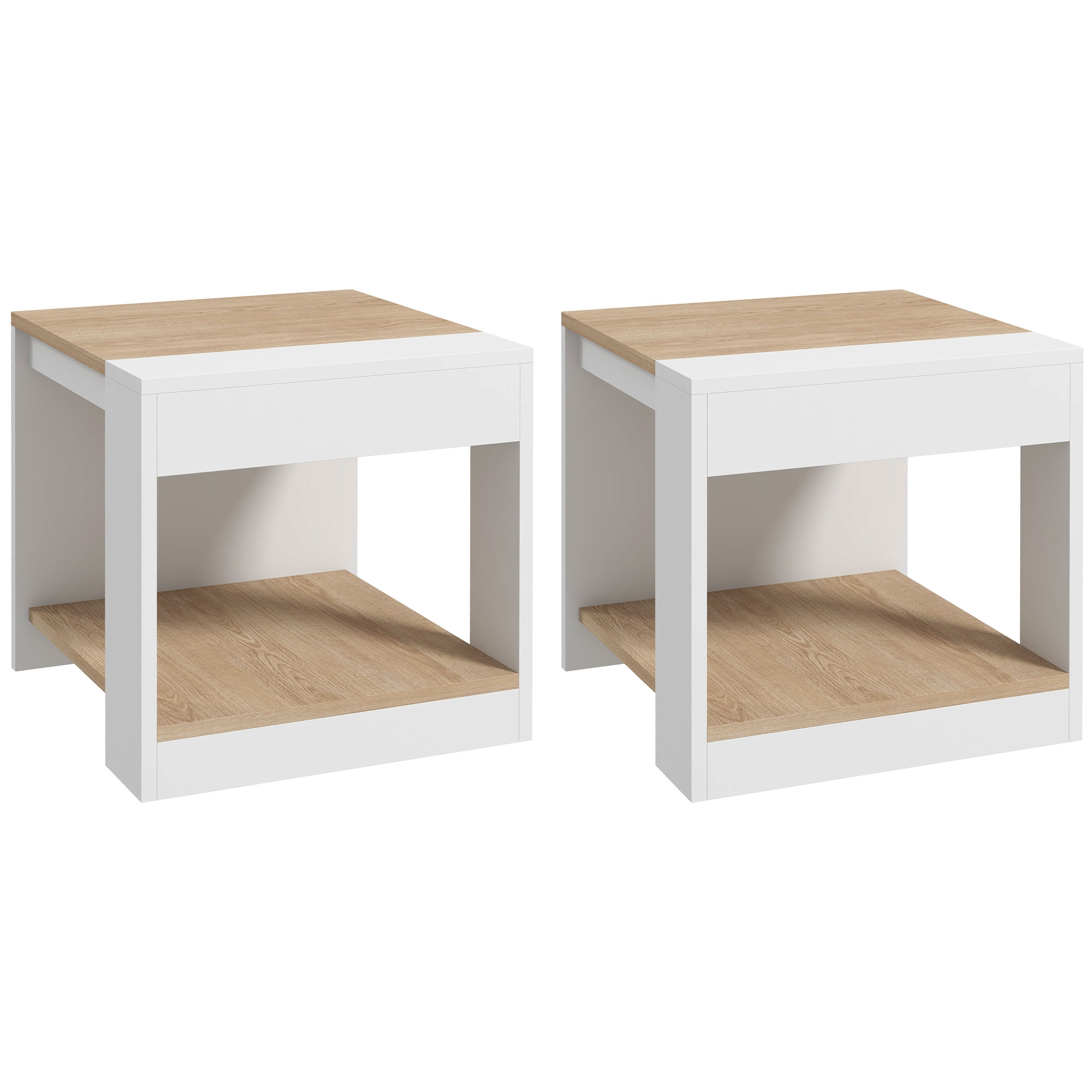 Lot de 2 bouts de canapé design panneaux blanc aspect chêne clair