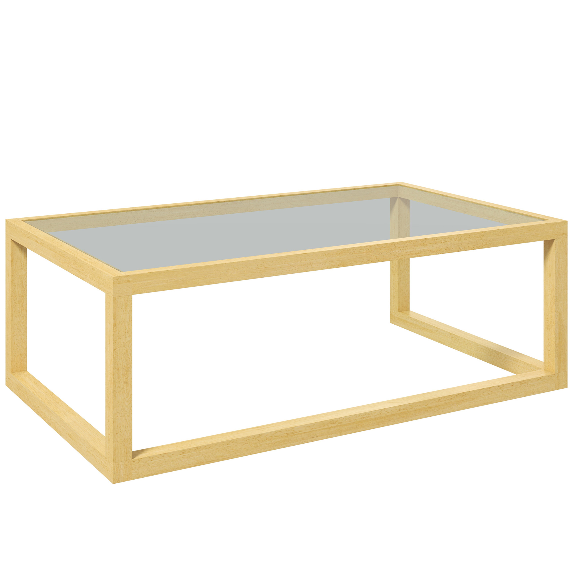 Table basse design contemporain bois hévéa plateau verre trempé