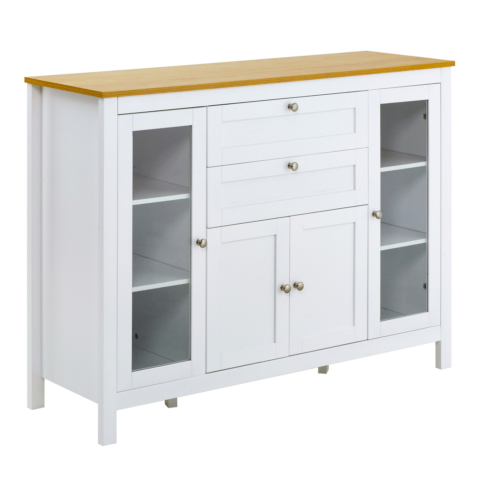 Buffet style classique chic multi-rangement blanc aspect bois clair