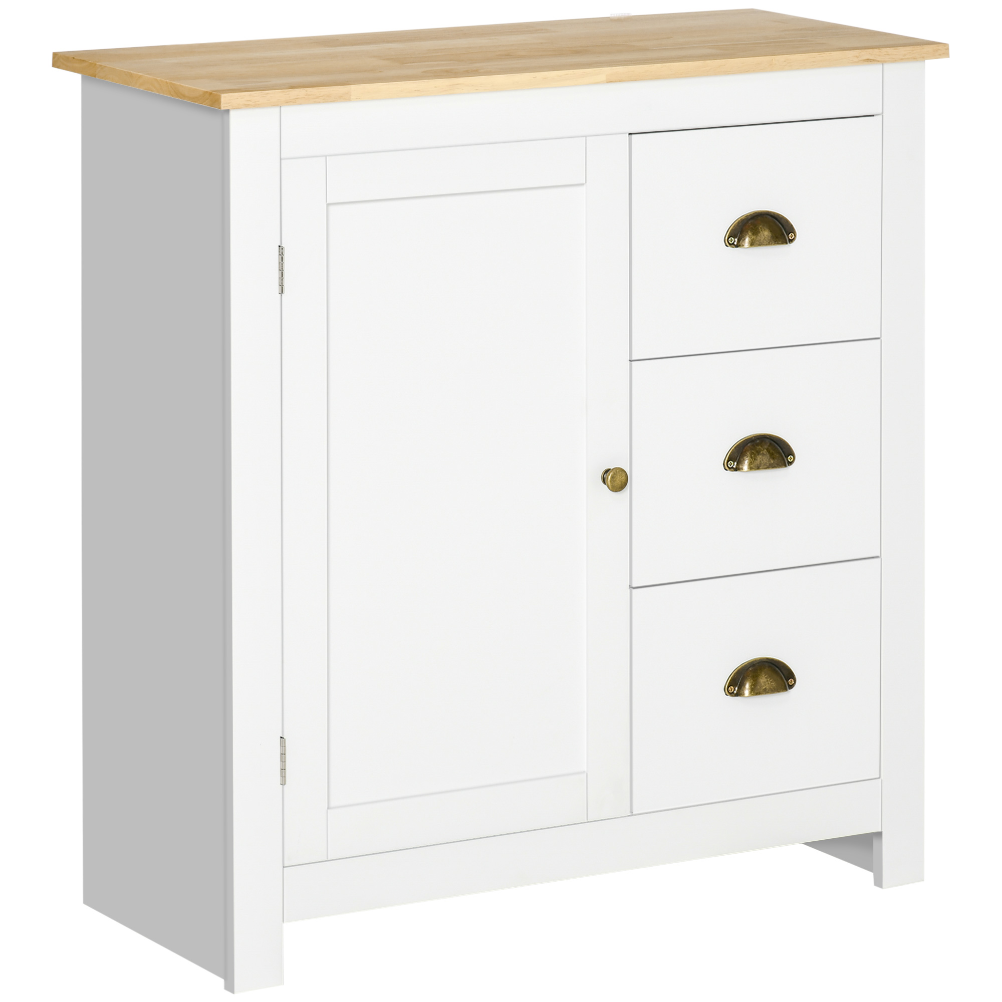 Commode 3 tiroirs une porte design néo-rétro blanc bois hévéa