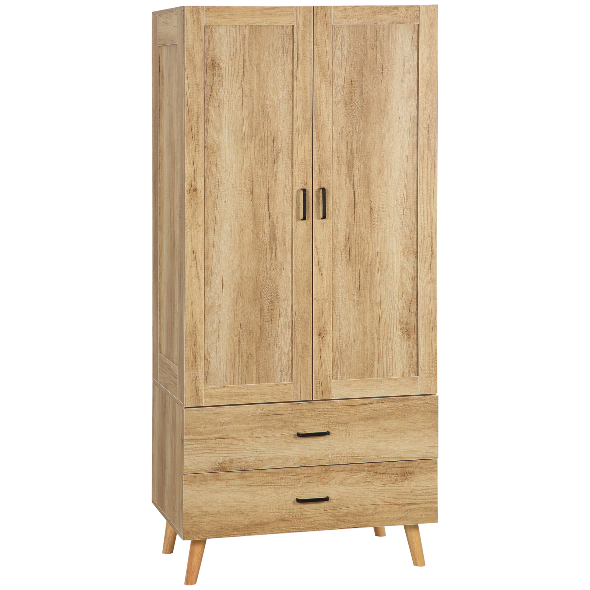 Armoire de chambre 2 portes penderie 2 tiroirs aspect chêne clair