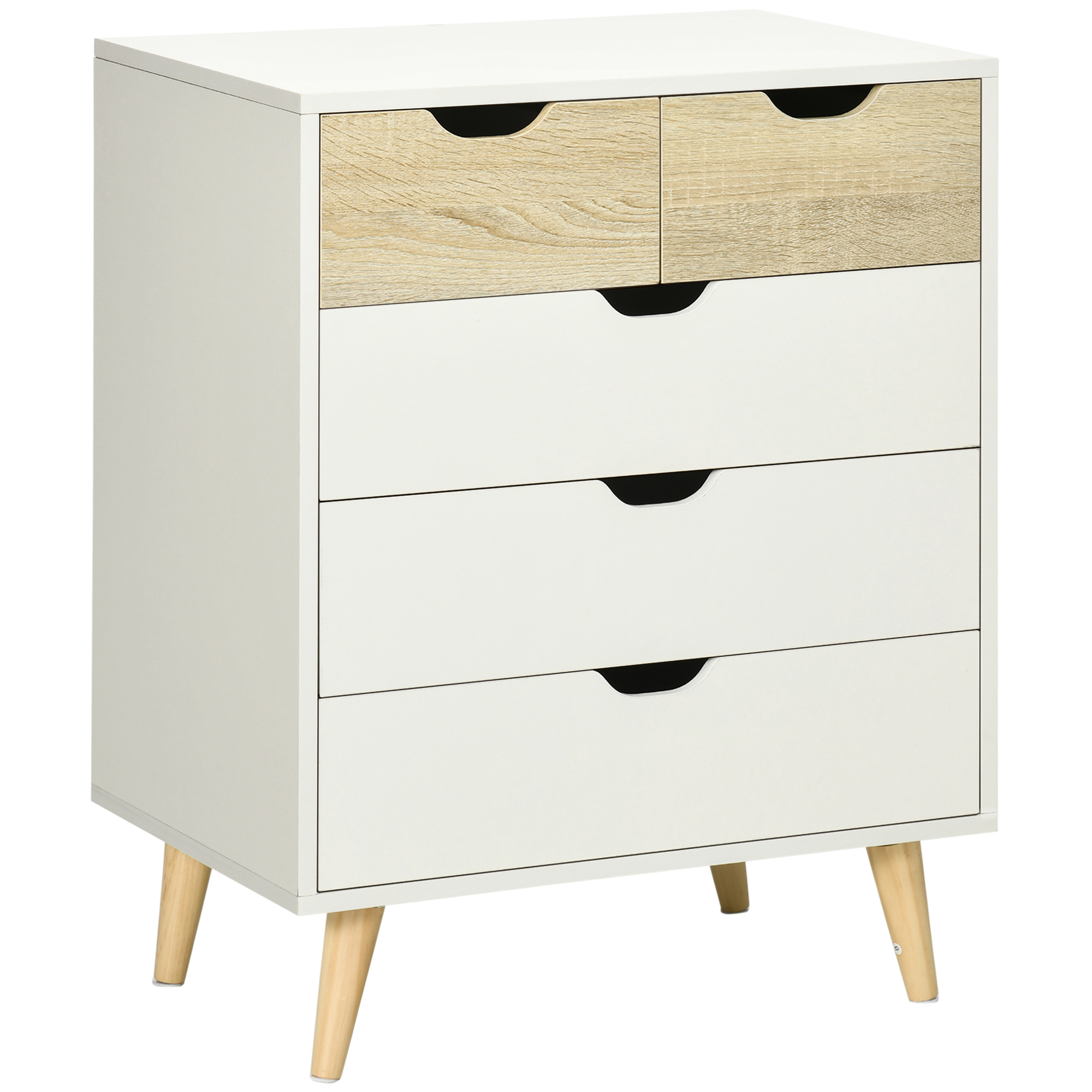 Commode design scandinave 5 tiroirs bois blanc aspect bois clair