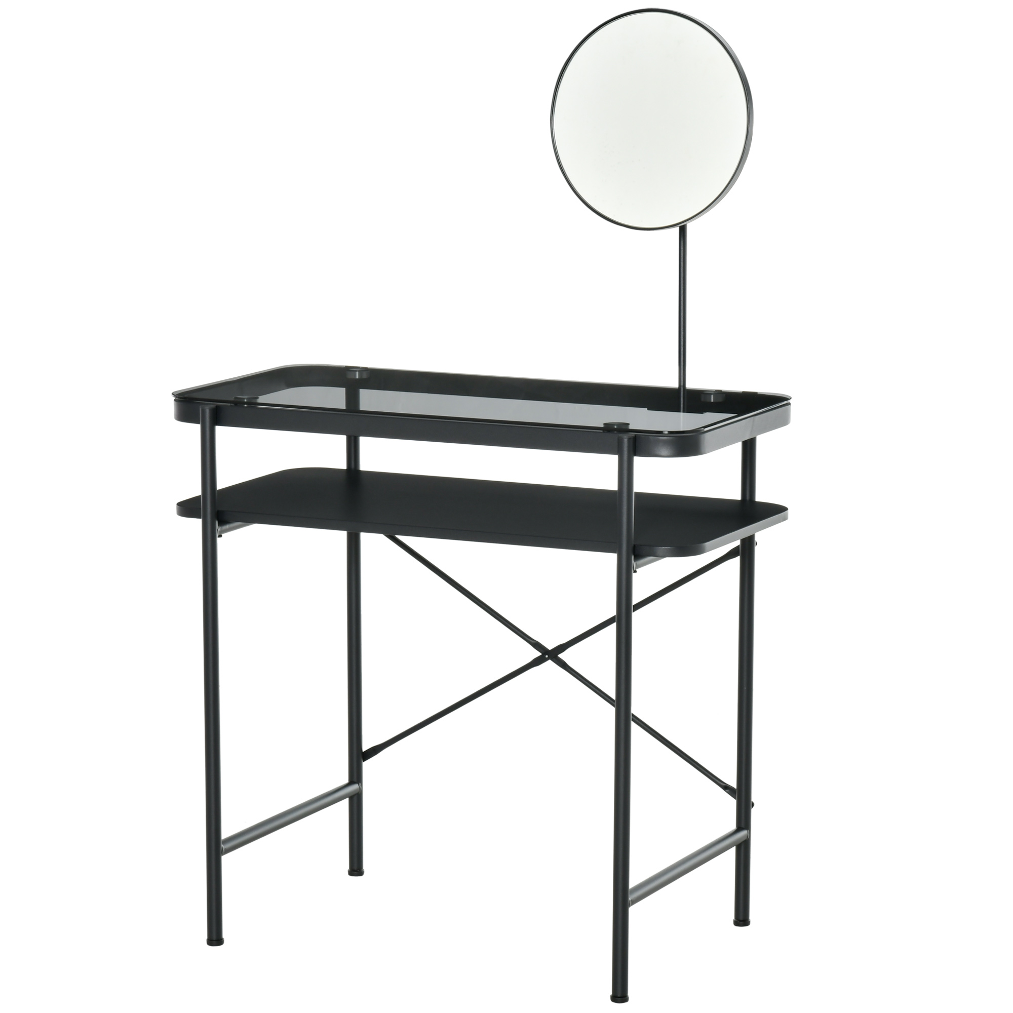 Coiffeuse design contemporain miroir pivotant métal verre noir