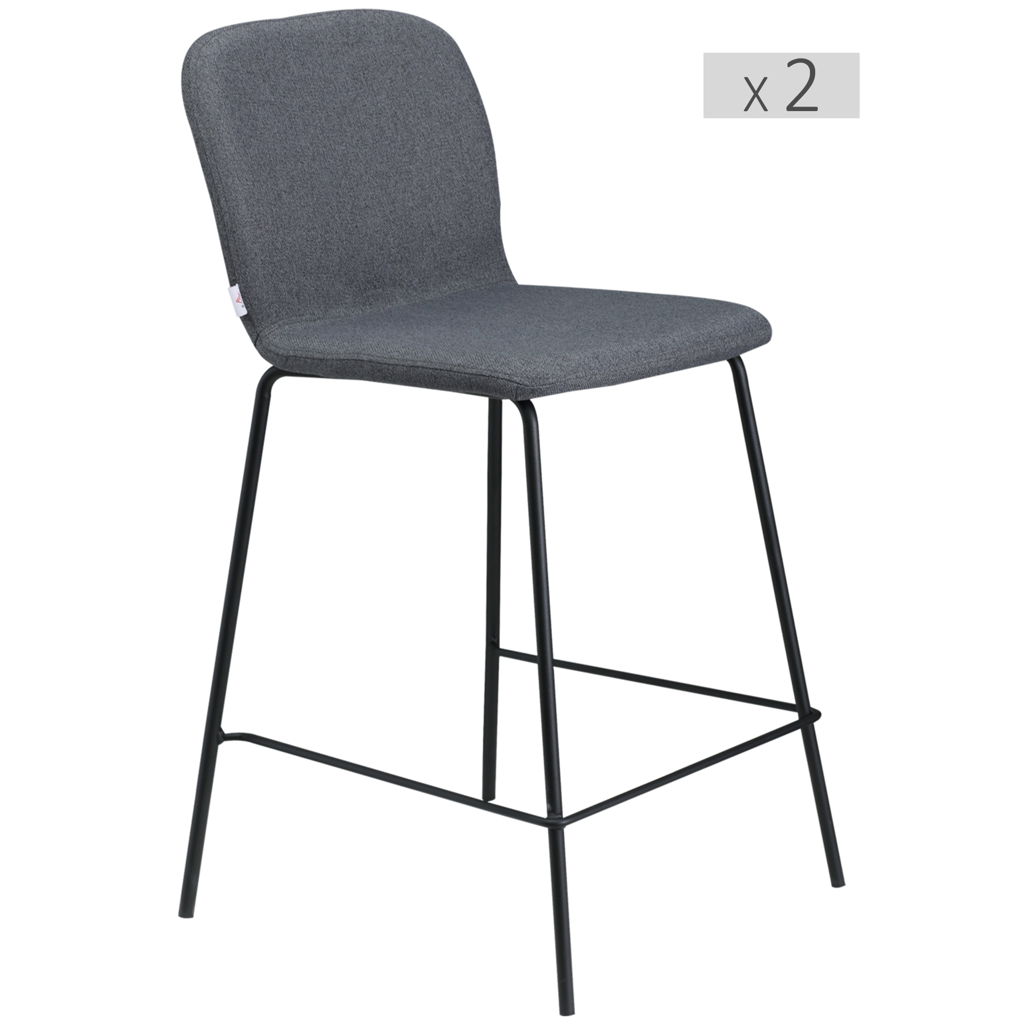 Lot de 2 tabourets de bar style néo-rétro piètement acier tissu gris