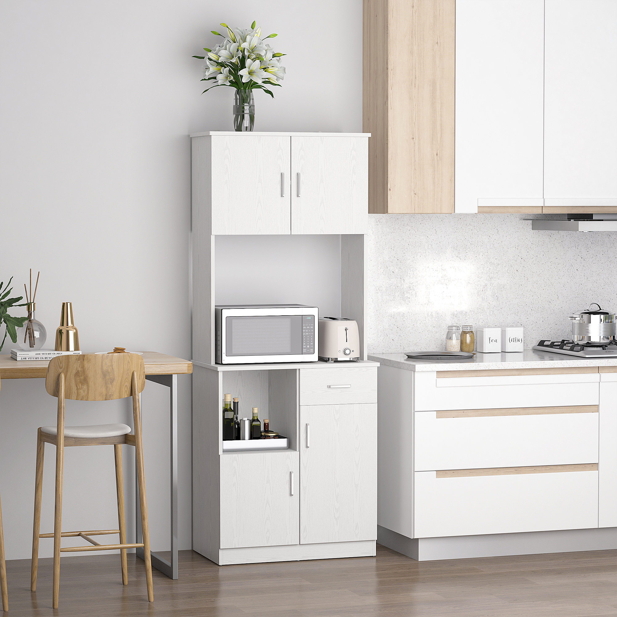 Armoire de cuisine multi-rangements MDF blanc