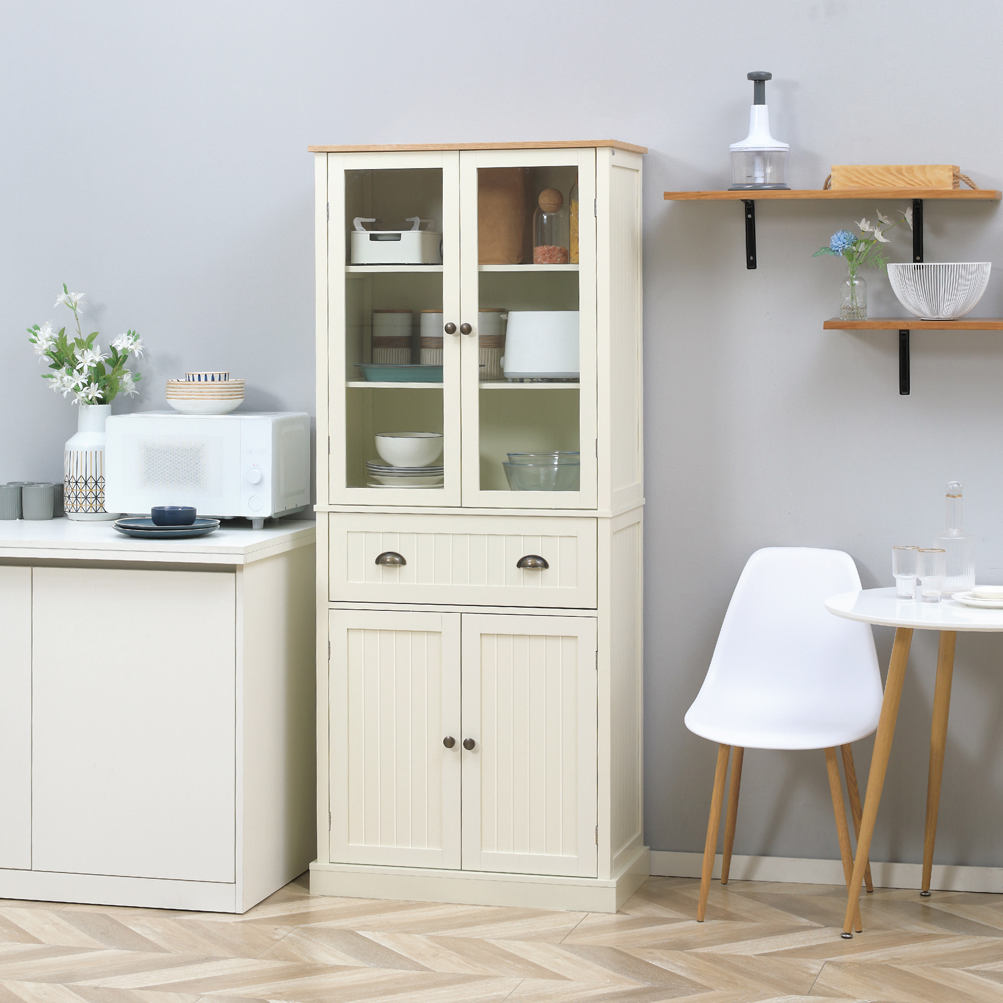 Armoire de cuisine multi-rangement style classique chic crème