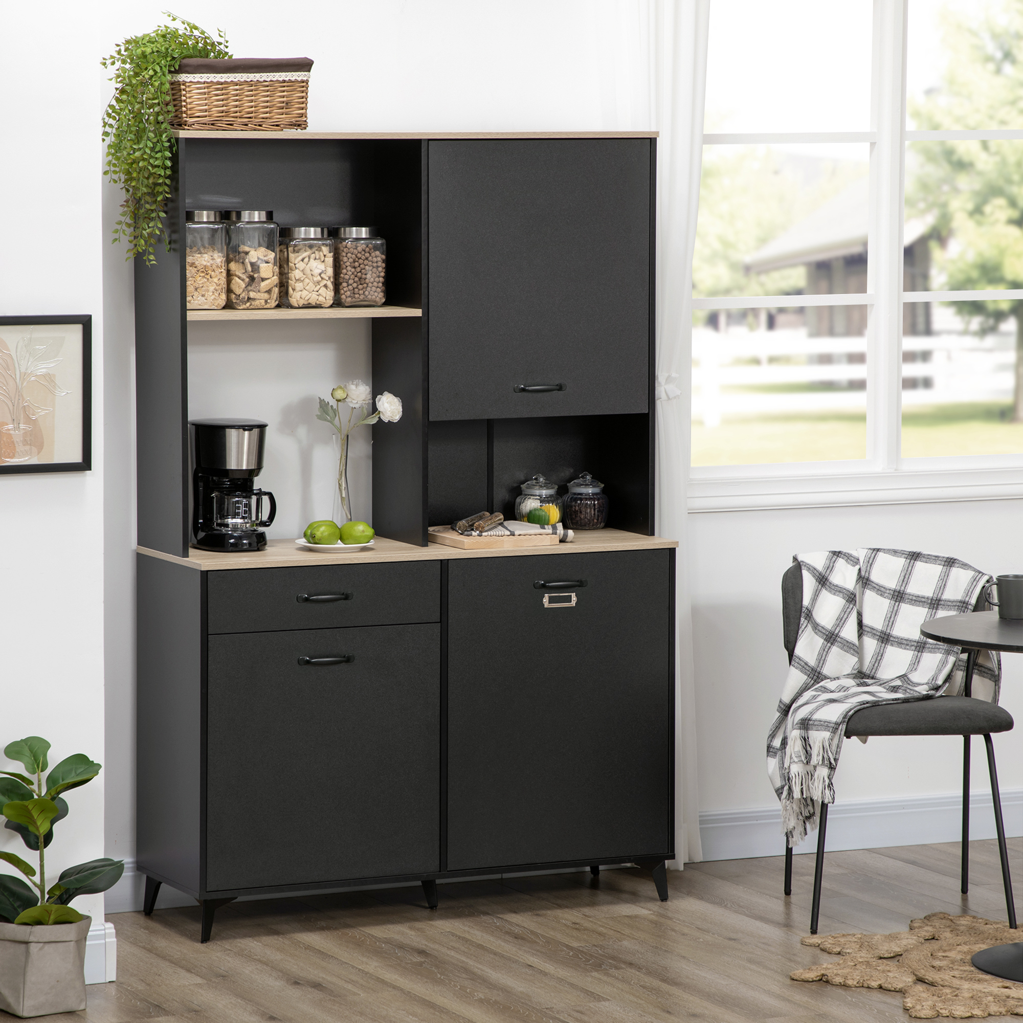 Buffet haut design industriel noir aspect chêne clair