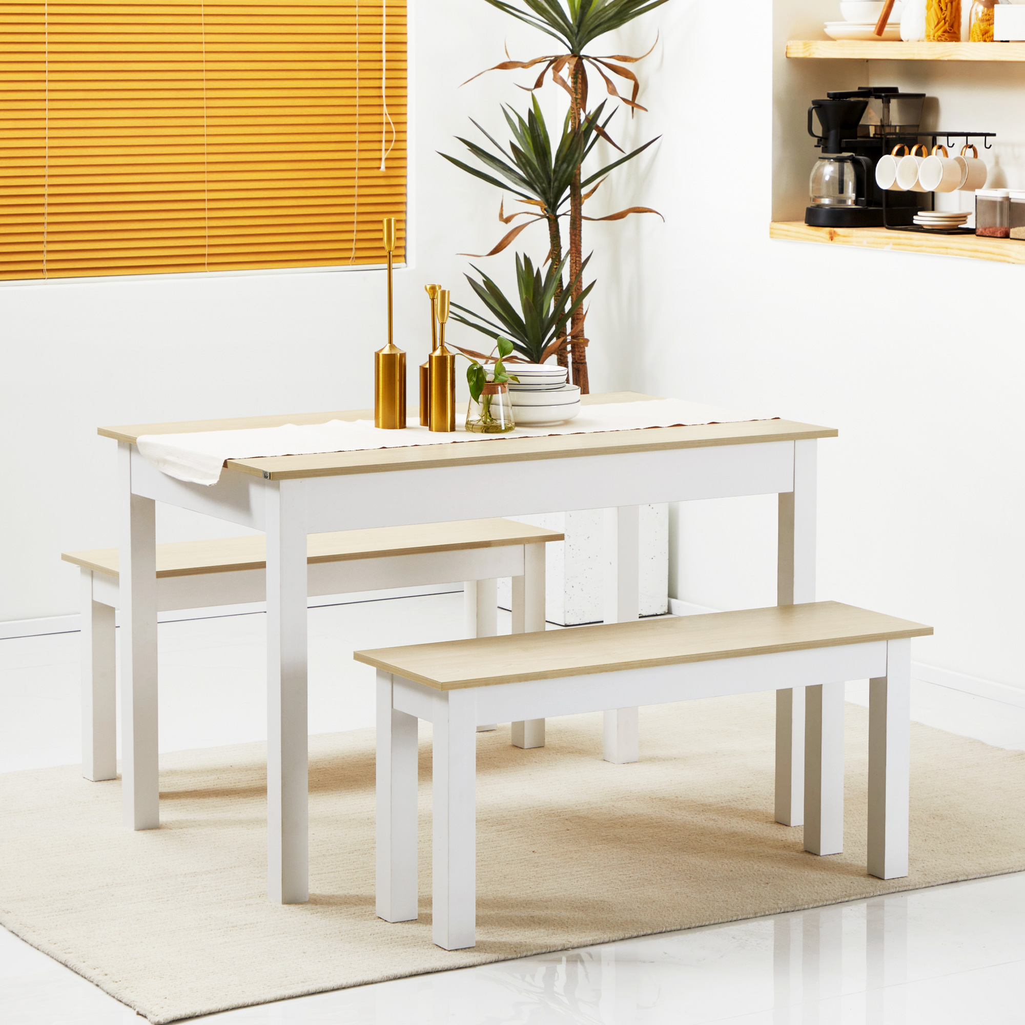 Ensemble table à manger 3 pièces 4-6 personnes blanc aspect bois clair