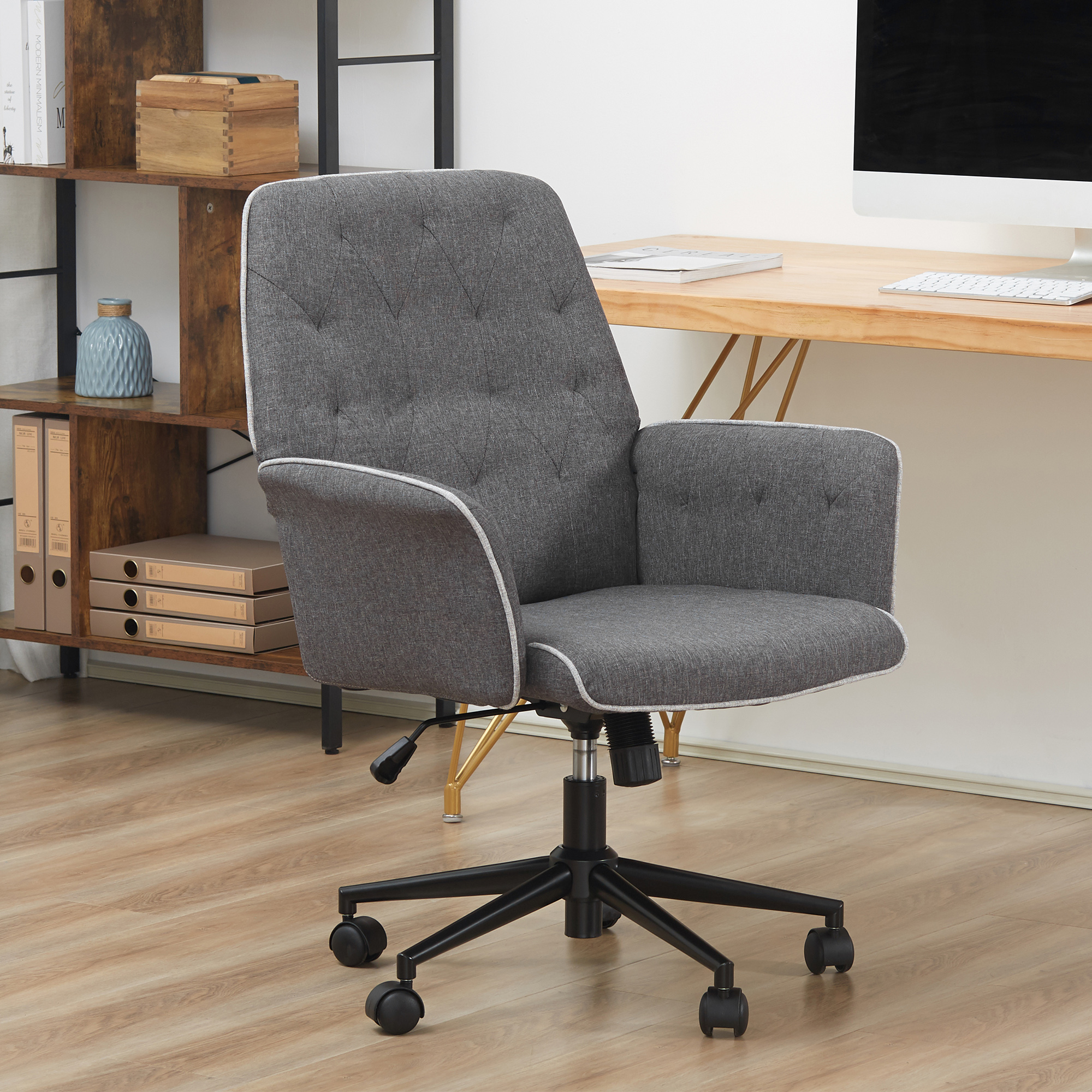 Fauteuil de bureau capitonné tissu gris chiné