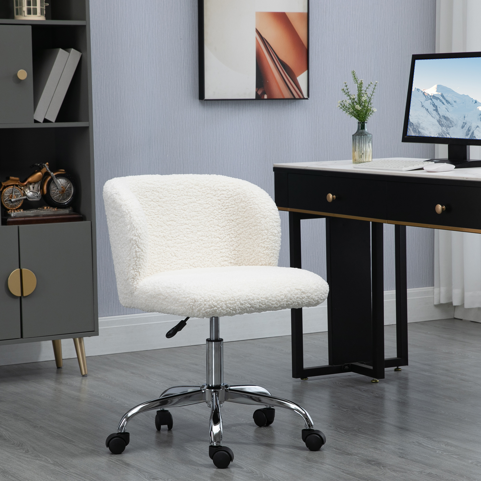 Chaise de bureau design acier chromé effet laine bouclée