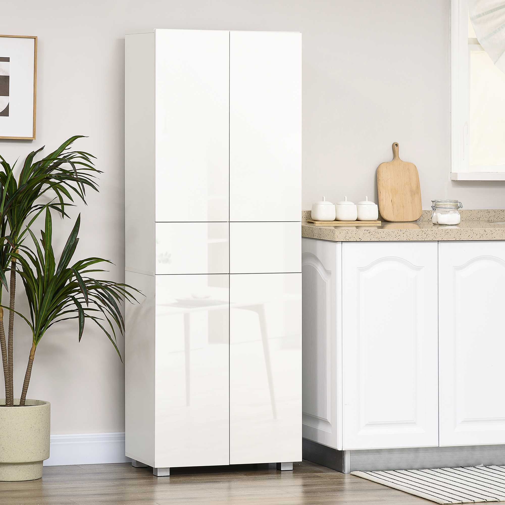 Buffet haut de cuisine blanc laqué style contemporain