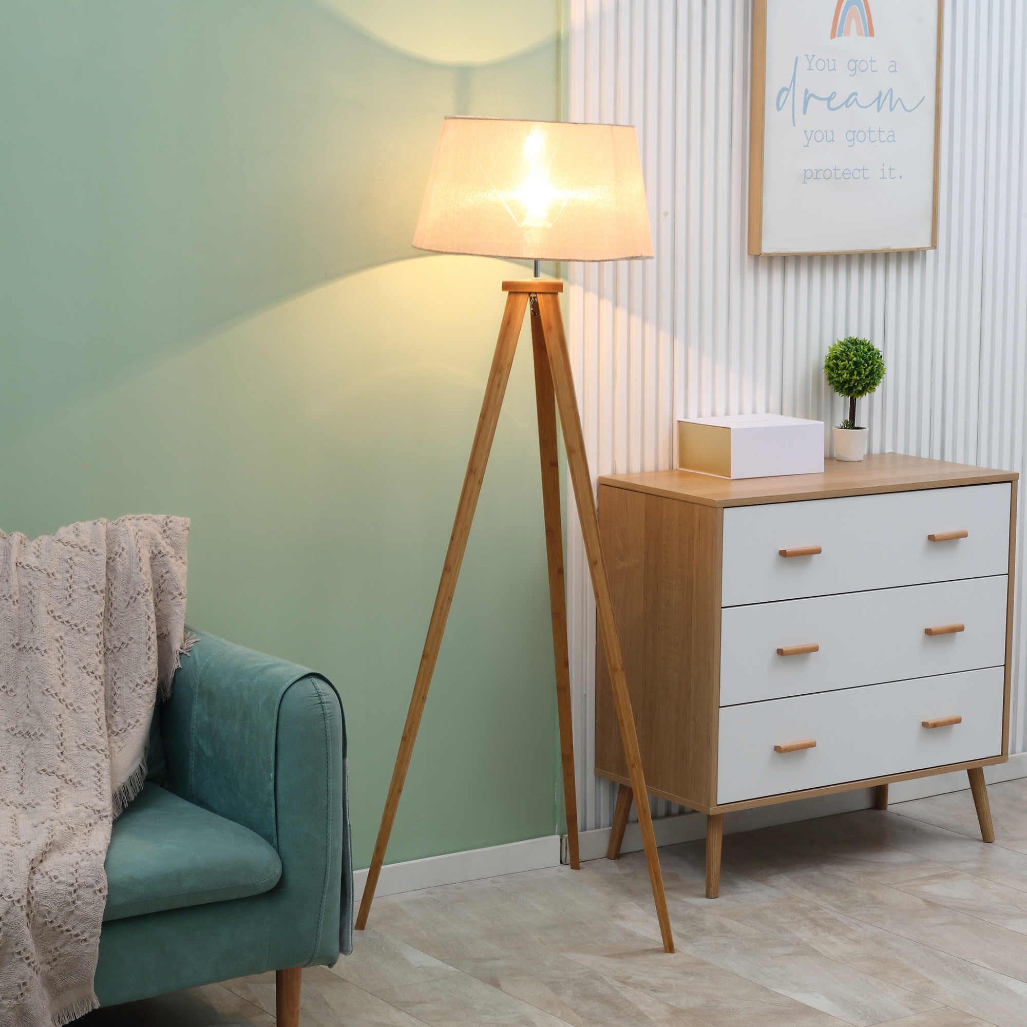 Lampadaire trépied style scandinave 40 W beige