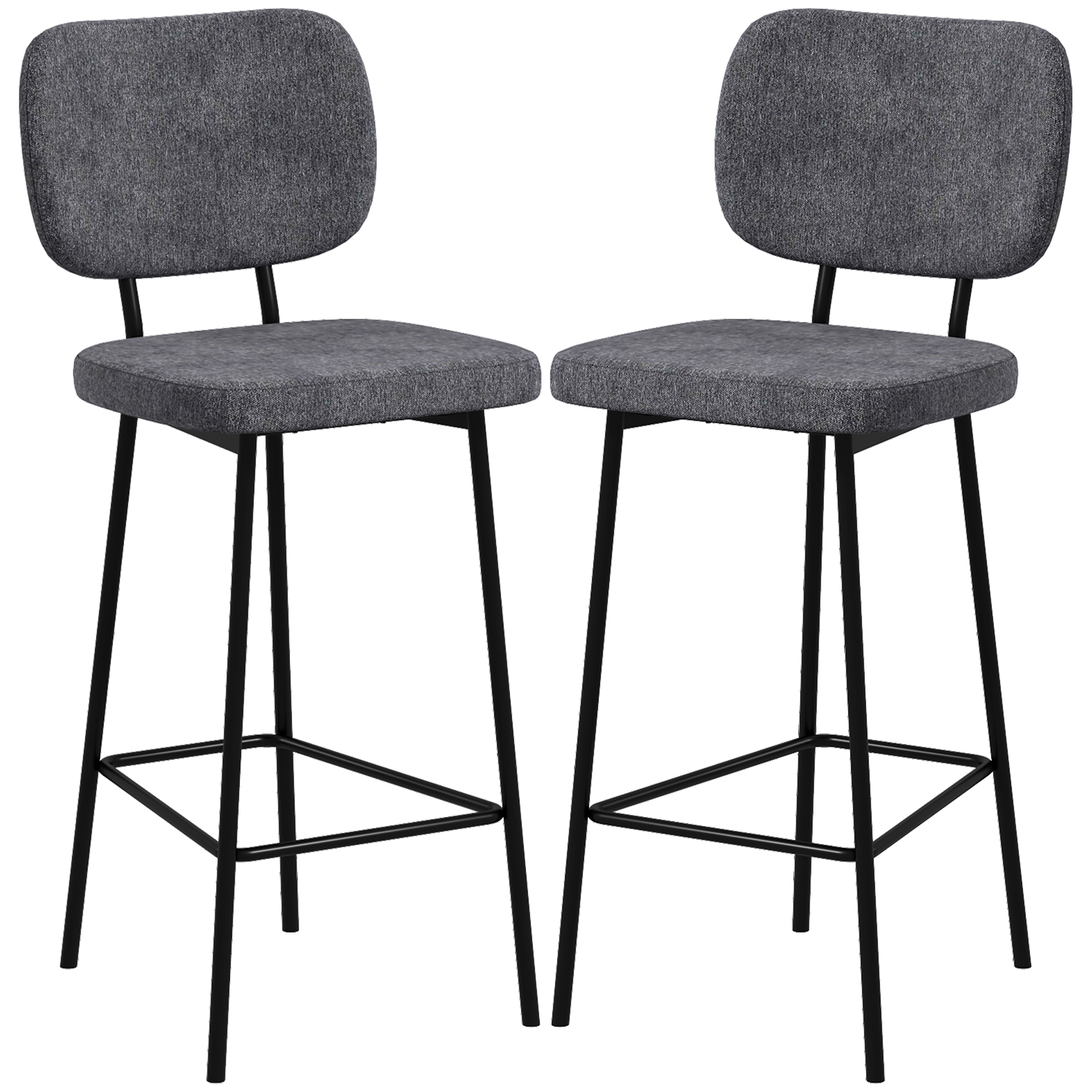 Lot de 2 tabourets de bar style néo-rétro piètement acier repose-pied tissu gris