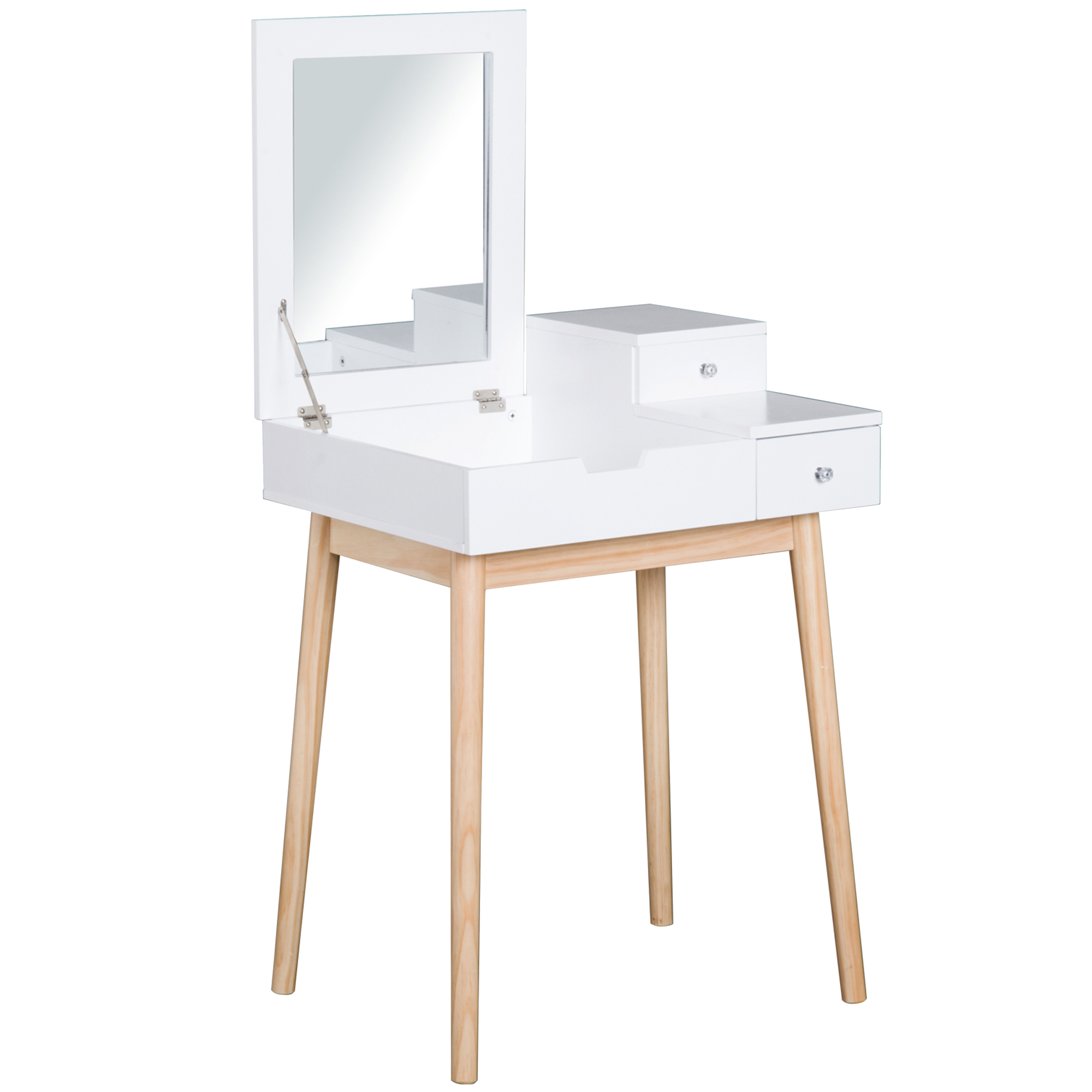 Coiffeuse design scandinave 60L x 50l x 86H cm pin et MDF blanc