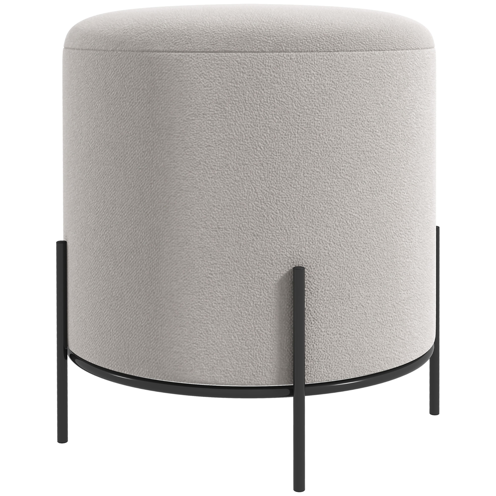 Tabouret rond style contemporain acier noir aspect velours gris clair